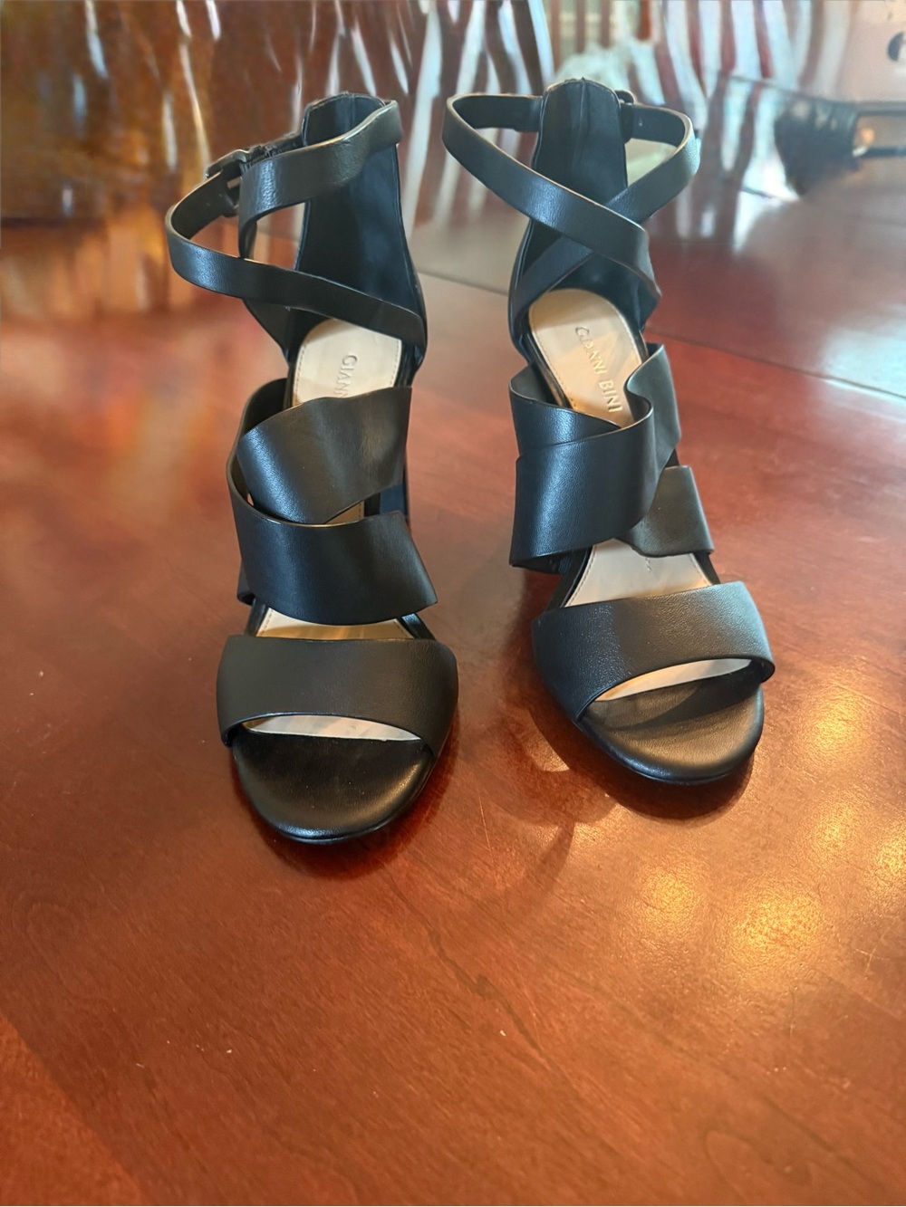 Gianni Bini Black Strappy Leather Heeled Sandals